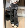Womens High Waist Grey Cargo Wide Leg Jeans Casual Loose Streetwear Denim Trousers Y2K Style