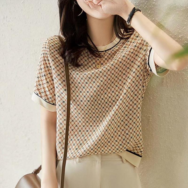 

Summer Round Neck Vintage Printing T-shirt Women Short Sleeve All-match Pullover Top Ladies Loose Causal Tee M хакі