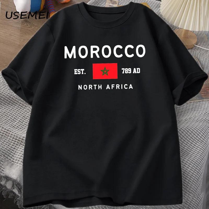 Morocco North Afric T-shirt Men Moroccan Flag T Shirt Oversized Graphic Tees Cotton Short-sleeve Man Clothing Streetwear