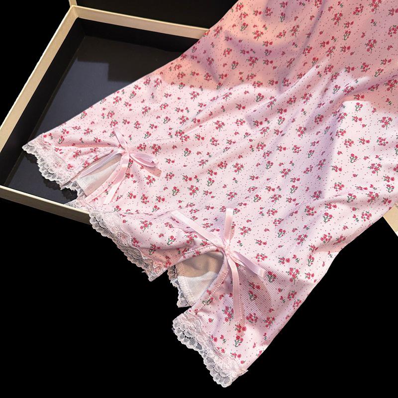 2025 Pure Desire Floral Women's Sexy Spaghetti Strap Lace Nightgown with Chest Pad and Short Slit