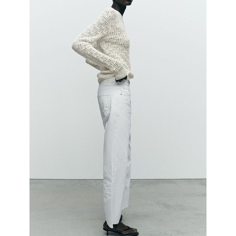 Za2025 Spring New Women's Clothing Easiest for Match Jacquard Mesh Long Sleeves round Neck Cut Out Simple Knitwear 3471010