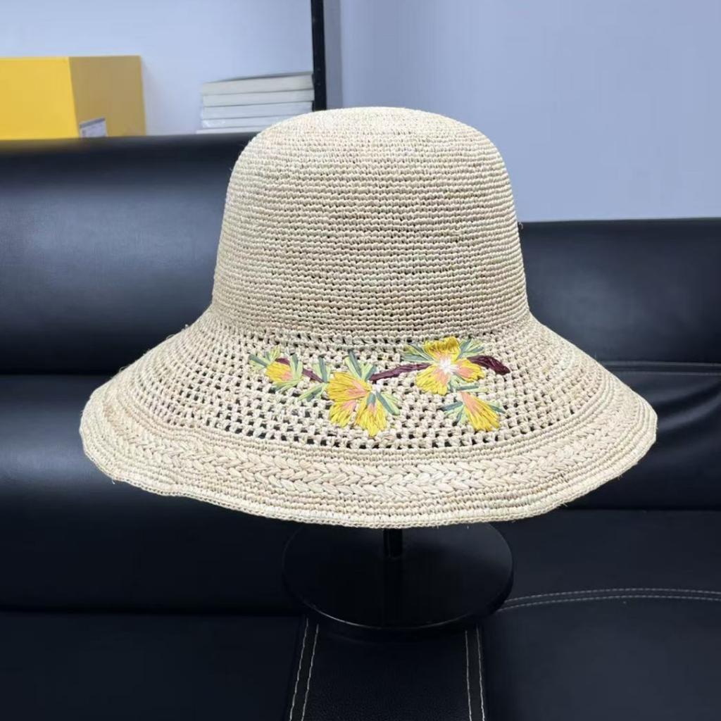 Handmade crochet raffia big eaves fisherman hat children sunshade sunscreen beach straw hat sun hat shows small face