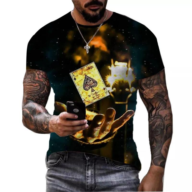 Men's 3D Printed Street Fashion T-Shirt Poker Card Printing Short Sleeve O-Neck Pullover Casual Top