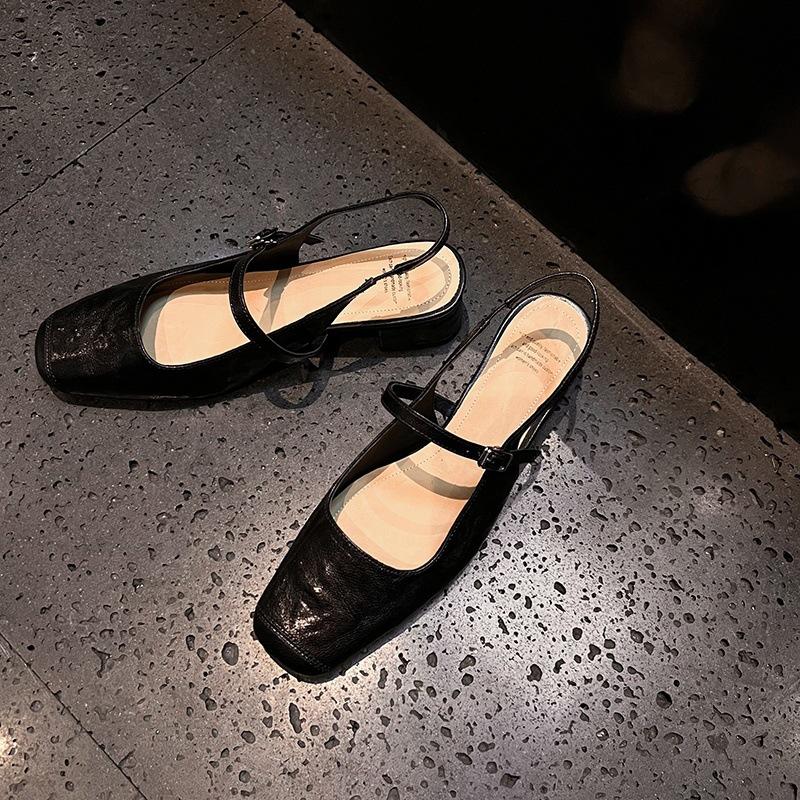 2025 new gentle shoes French bag head empty sandals Mary Jane small leather shoes thick heel versatile summer women's shoes