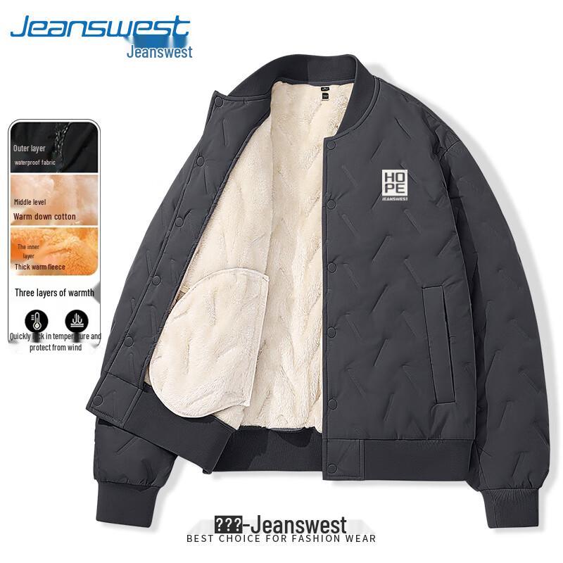 

Jeanswest Men s Thick Padded Water-Repellent Baseball Collar Jacket L