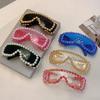 Women Chic Pearls Warp Around Sun Glasses Stylish Candy Color Decor Shades Original Brand Design Travel Holiday Goggle