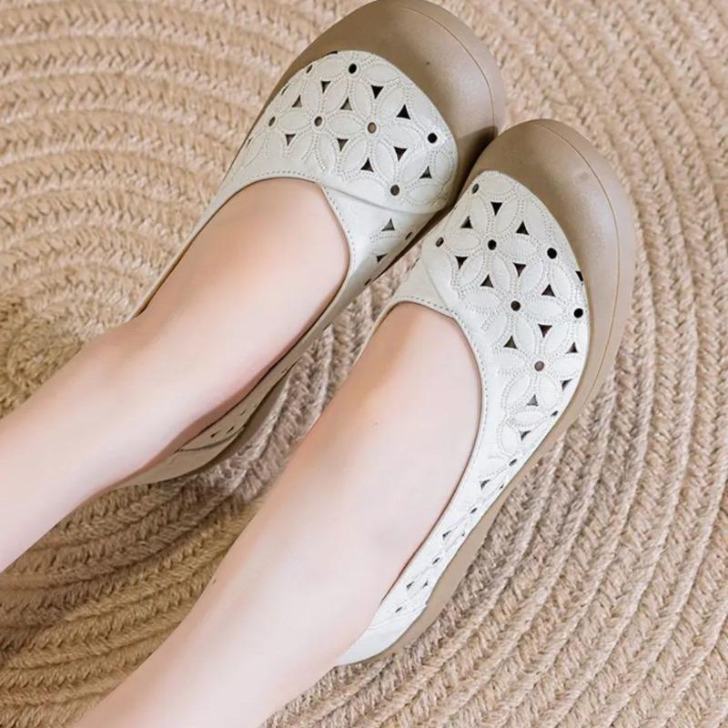 

Летняя модель с мягкой подошвой, дышащие туфли на плоской подошве, нескользящие кожаные туфли, женские туфли, полые дышащие из мягкой кожи 40