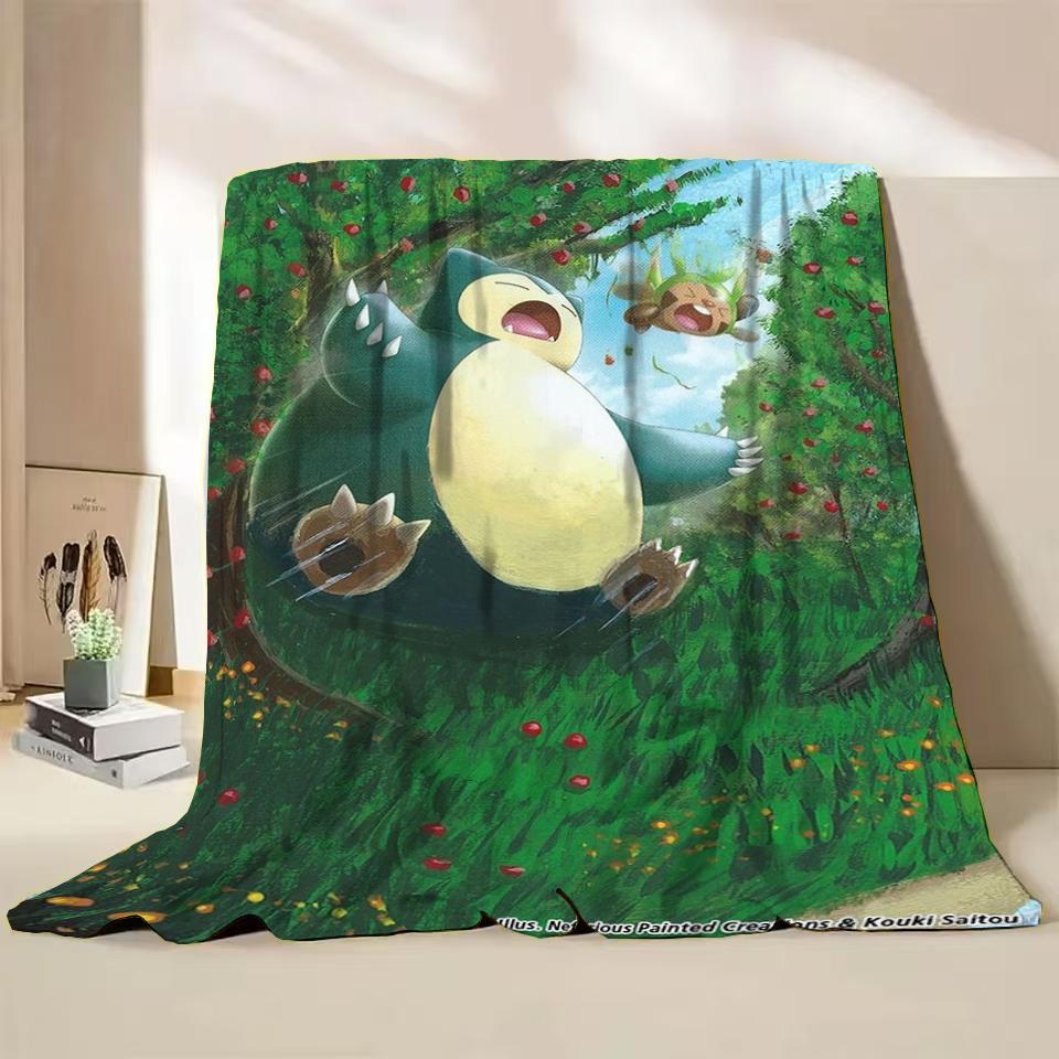 Pokemon Snorlax Flanelová Nadýchaná Fleece Deka pro Domov Ložnici Postel Pohovku Kancelář Dětská Přikrývka Dospělá Měkká Deka Dětský Roztomilý Dárek