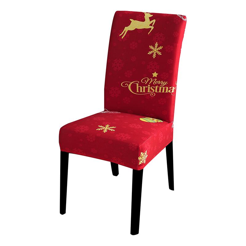 Christmas Chair Cover Dustproof 1 PCS Cartoon Santa Snowman Print Stretchable Fabric Anti Slip Removable New Year Party Decoration