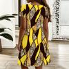 Ladies Oversized V Neck Short Sleeve Dress Tribal Foliage Printed Flowy Dress For Country Tour And Daily Hangout