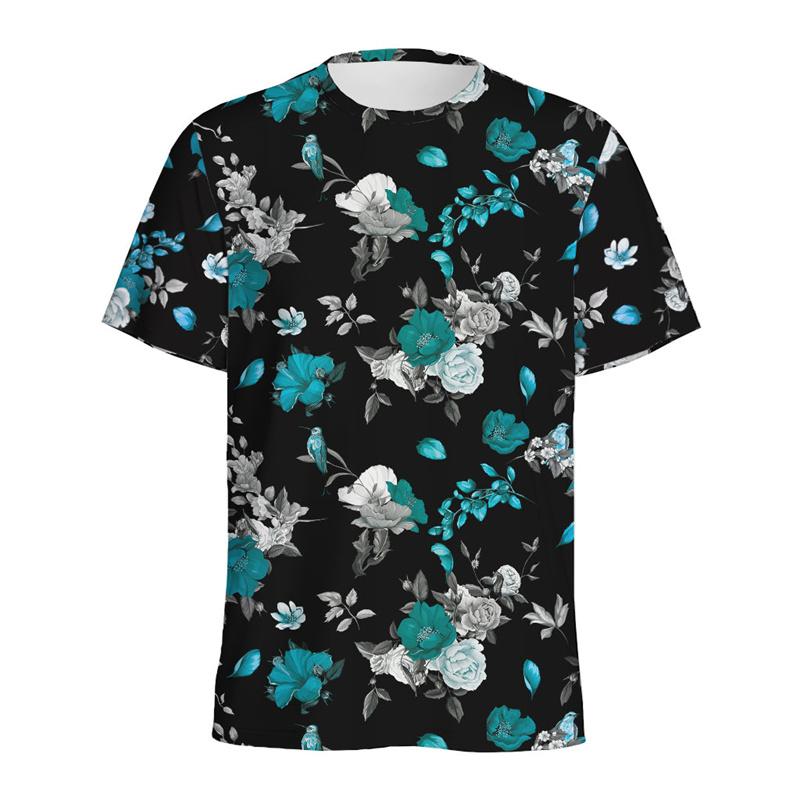 Sommer Rundhals 3D Pfingstrose Blume Totenkopf Muster Bedrucktes Top Modisch Lässig Kurzärmelig Kinder Jungen T-Shirts