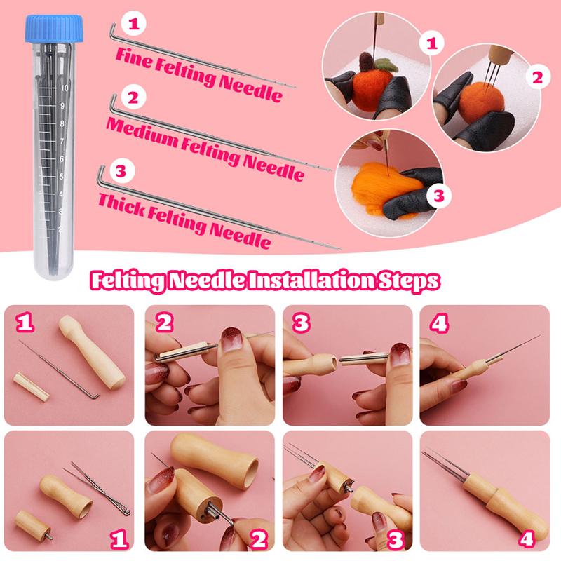 Kit de împâslire cu ac de lână, 48 de culori, kit de început pentru împâslire cu ac, pentru DIY, meșteșuguri, filare manuală din fibre de lână