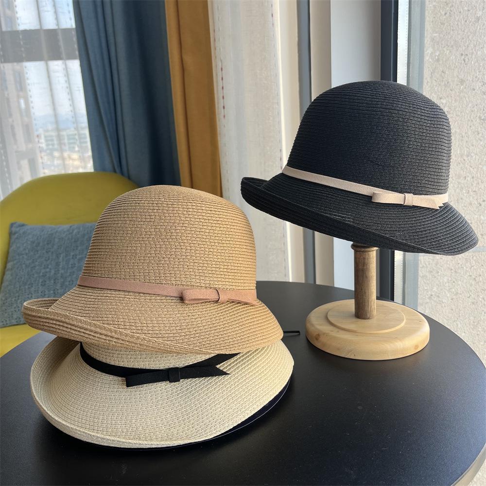 

Curled straw hat Seaside women s new yarmulke hat Foldable summer sun hat Sunscreen sun hat Adult average size чорний