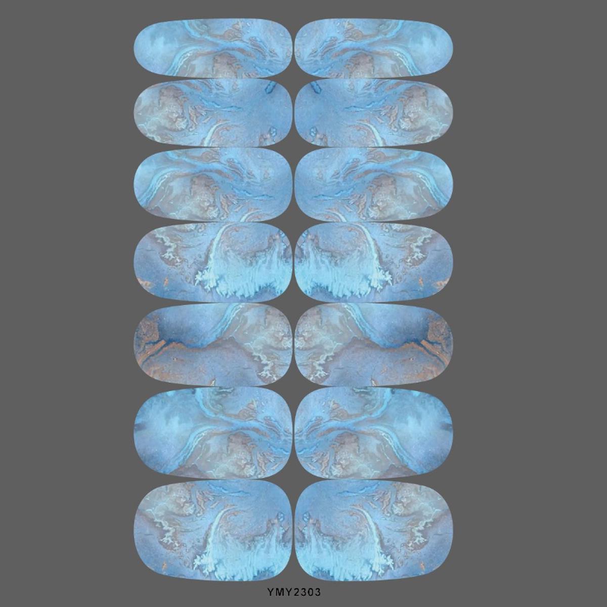 Blue-Gold Gradient Marble Nail Tips: European/American Style Removable Manicure Stickers