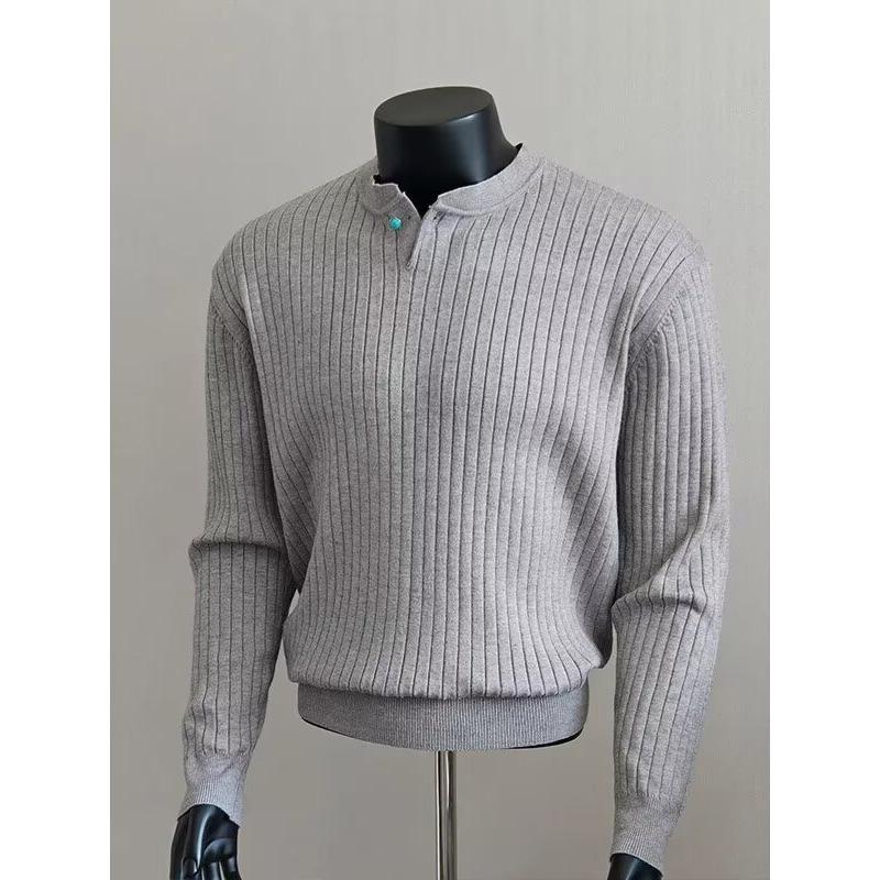 American Retro Henley Collar Knit Long Sleeve Sweater for Men - Autumn/Winter Collection. 2XL
