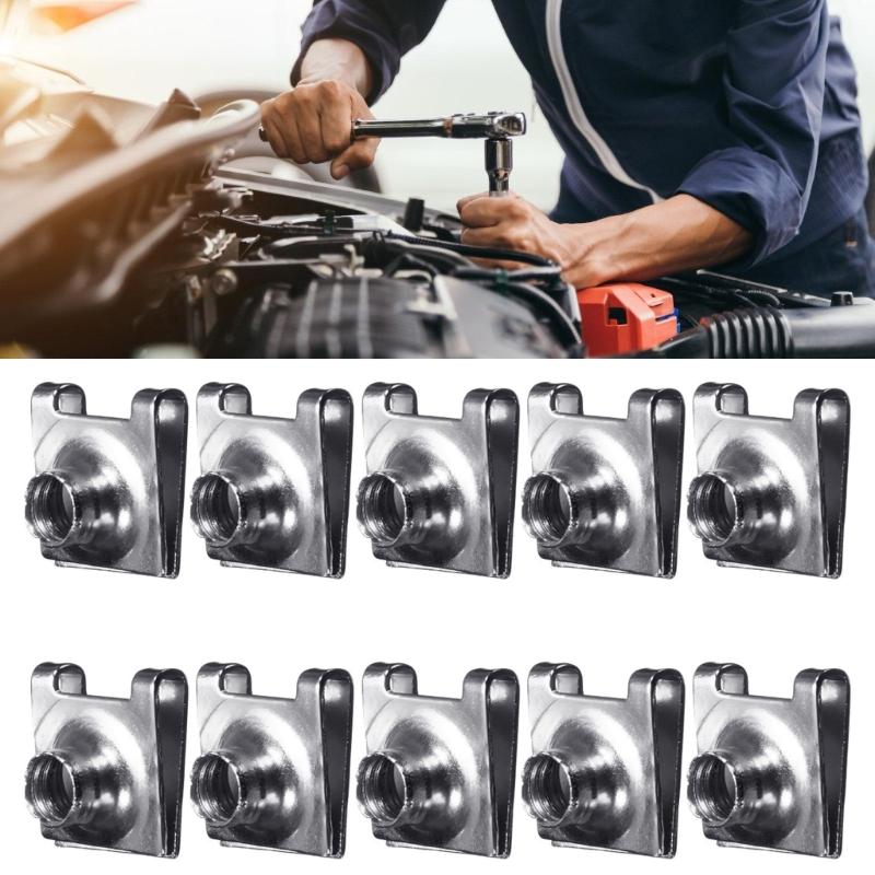 10pcs 6mm Nuts Bumper License Plate Mounting U Type Clips Number Plate Fixed Buckle Easy Installation
