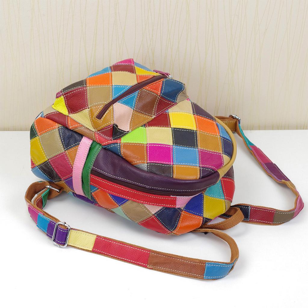Echte Leder Damen Tasche Erste Schicht Rindsleder Handgemachte Tasche Farbkontrast Rucksack Damen Rucksack