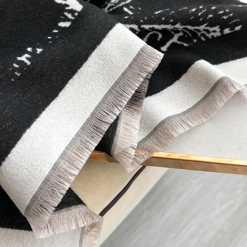 Flower Printing Contrasting Colors Autumn And Winter Double-Sided Imitation Cashmere Scarf Winter High-End Warm Shawl Women