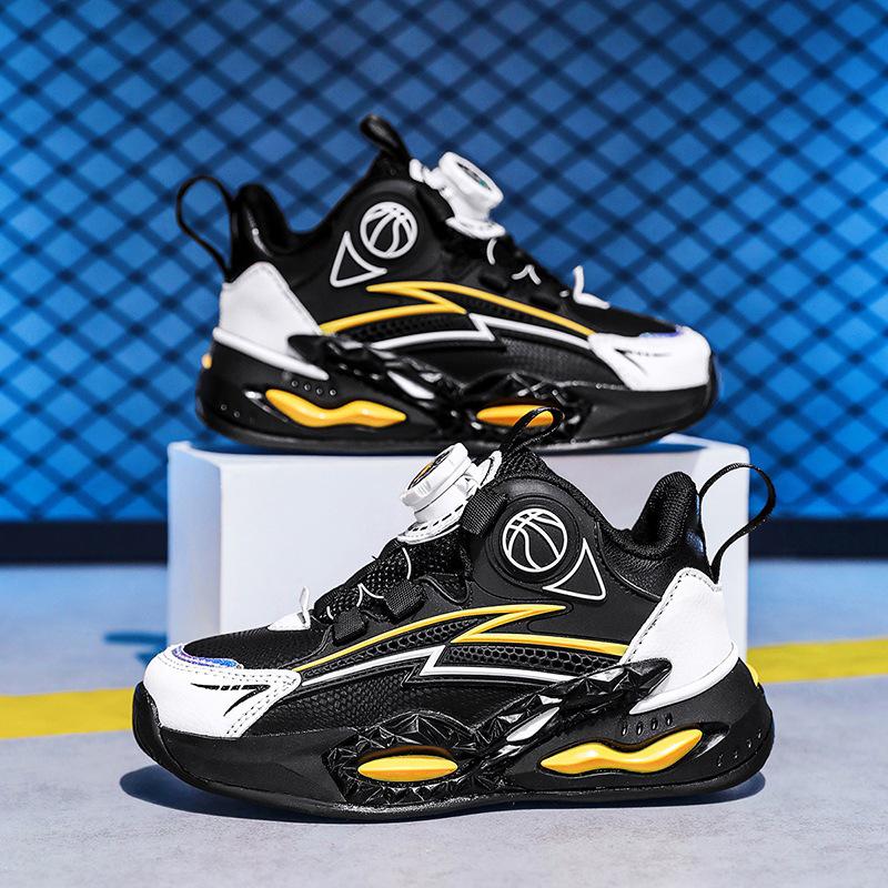 2025 Boys' Autumn Sports Shoes: Non-slip, Wear-resistant Rotary Buckle Running and Basketball Shoes