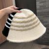 Small Fragrant Stripes Simple Fashion Knitted Warm Girls Fashion Versatile Washbasin Hat Cashmere Bucket Hat