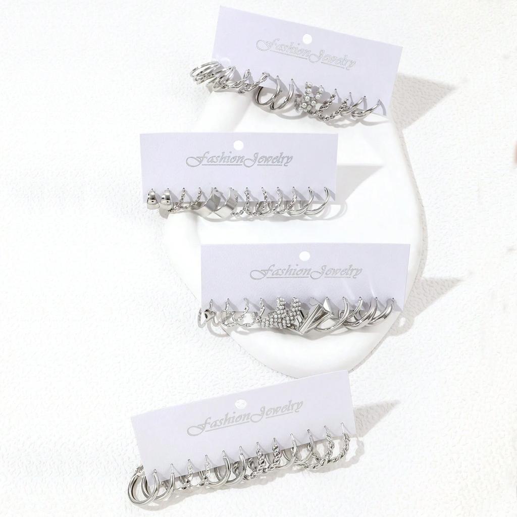 48Pcs/Set Of Fashion Earrings With Various Elements Such As Butterfly, Heart-Shaped, Faux Zircon, Rhinestone, Geometric Design