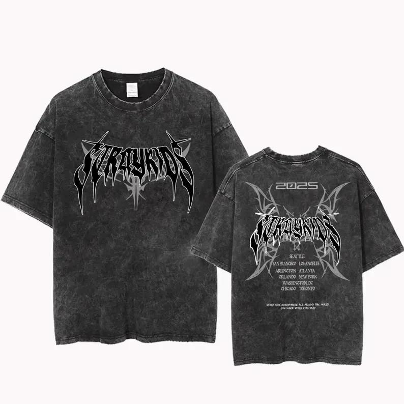 

Stray Kids dominATE World Tour US 2025 Футболка з мінеральним пранням Репринт S-4XL 2XL