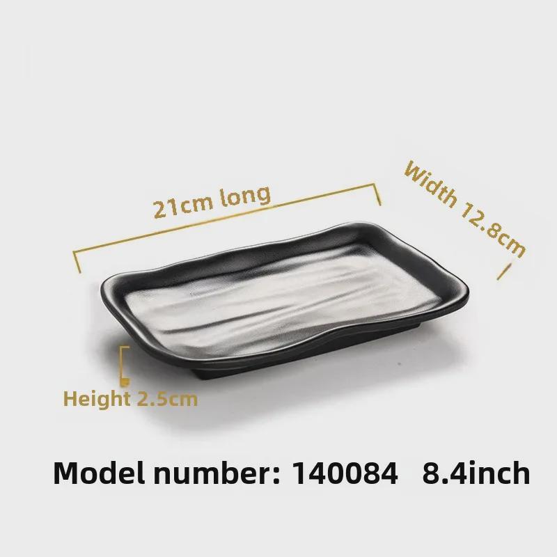 Melamine Black Tableware: Imitation Porcelain Plate for Cold Dishes, BBQ, Hot Pot, and Commercial Use.