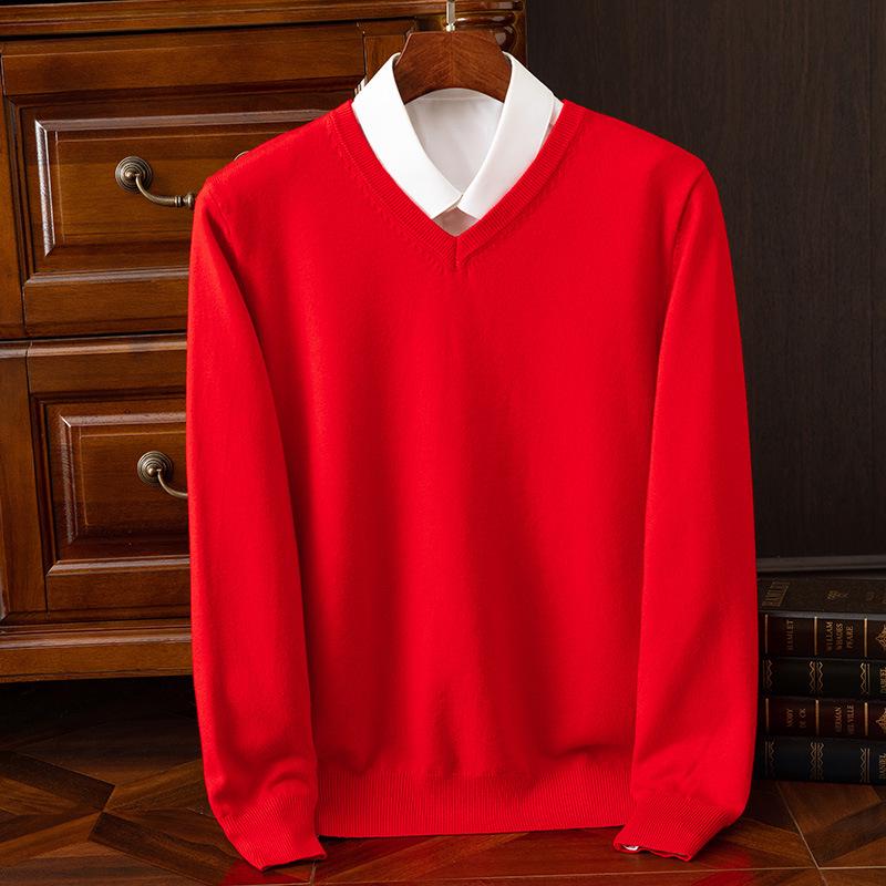 Suéter de Punto para Hombre con Cuello en V - Casual, de Negocios, Corte Holgado, Color Sólido, Manga Larga