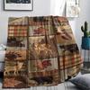 1Pc Cabin Wildlife Print Flannel Blanket, High Quality Comfortable for All Seasons, Home Decor, Warmth and Comfort, Perfect for Gifts