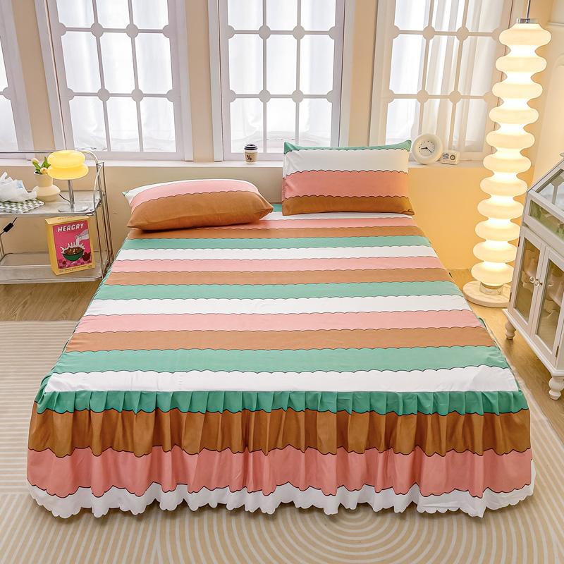 Soft Bed Skirt Printed Bed Cover with Rufffles Simple Style Mattress Protector falda de cama Lace Bed Sheets (No Pillowcase)