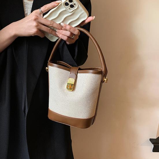 Women Messenger Bag Faux Leather Shoulder Bag with Top Handle Adjustable Strap Splicing Bucket Bag Crossbody Handbag for Daily Use Party Date
