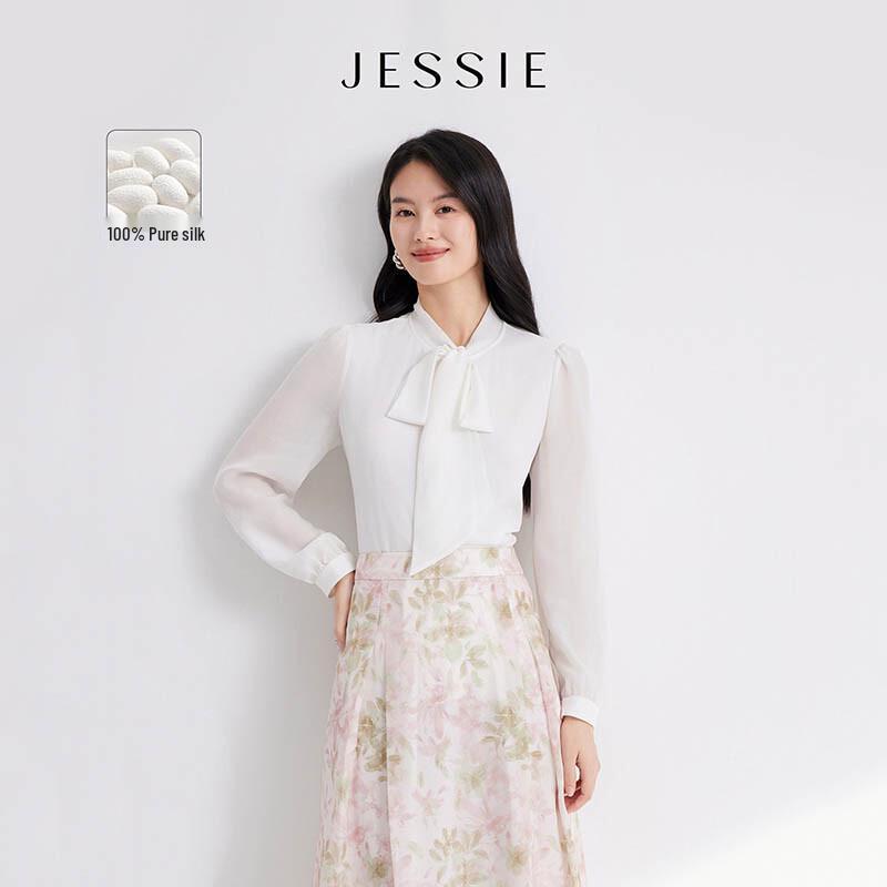 JESSIE Chic Pussy-bow Mulberry Silk Shirt M