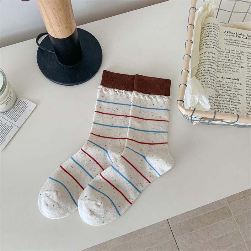 Sweet Plush Dog Student Mid-calf Socks for Girls Autumn and Winter School Style Cute Polka Dot Lace Pile Socks