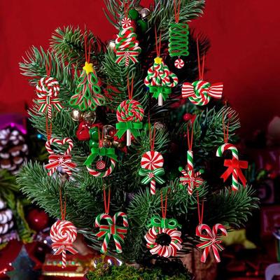 16PCS Christmas Tree Pendants Christmas Snowman Candy Cane Hanging Ornaments Xmas Decorations For Home New Year Party