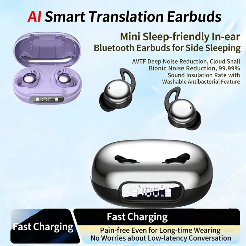 Sleep Bluetooth 5.4 Earbuds Wireless Earphones ANC Noise Cancelling with Translation In-Ear Headphones Portable Charging LED Display for Travel Work