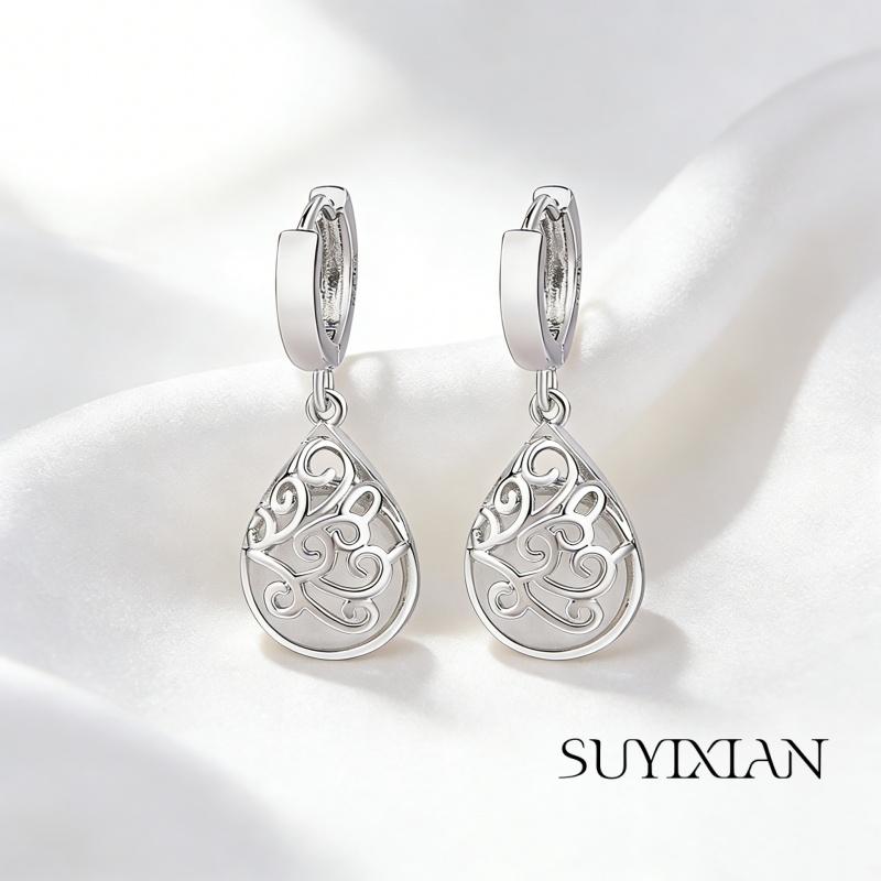 925 Sterling Silver Fashion Light Luxury White Moonlight Opal Totem Earrings Birthday Party Anniversary Gift серебряный