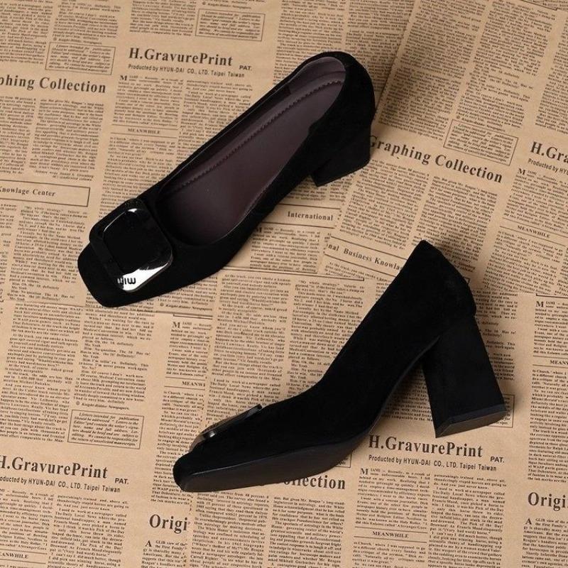 Autumn new temperament square head thick heel single shoes light mouth square buckle high heel work women's shoes