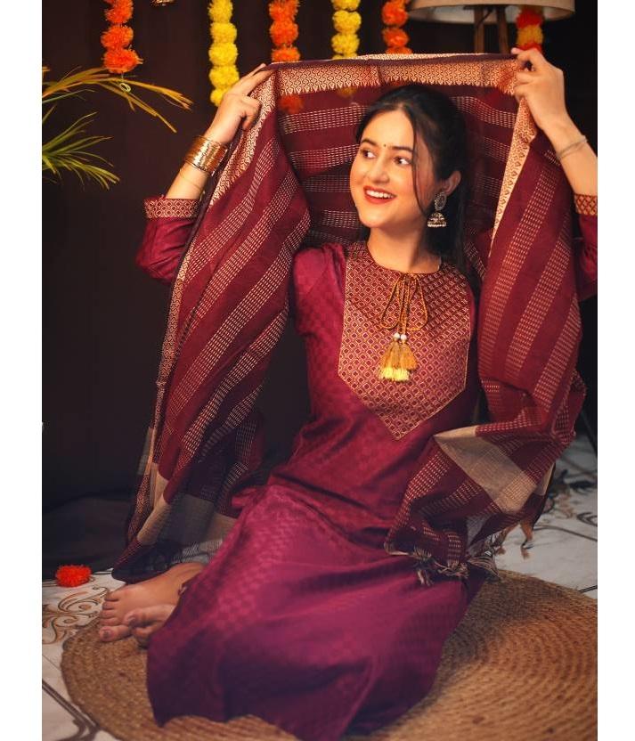 Party Wear Women Wool Kurti Pant Dupatta Set Indian Bollywood Top Tunic Kurti Salwar Suit