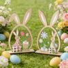 2Pcs Flower Easter Bunny Ornament Farmhouse Rustic Bunny Desktop Decorative  Spring Festival
