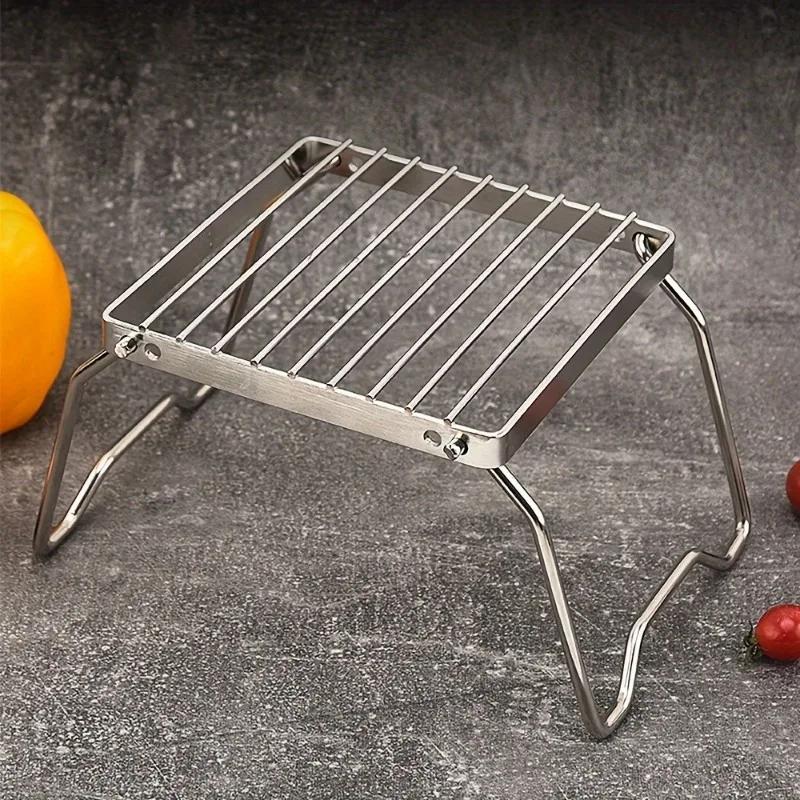 1Pc Outdoor Portable Barbecue Grill Mini Stainless Steel Folding Gas Stove Stand Pot Rack Grill Pan Rack Camping Accessories