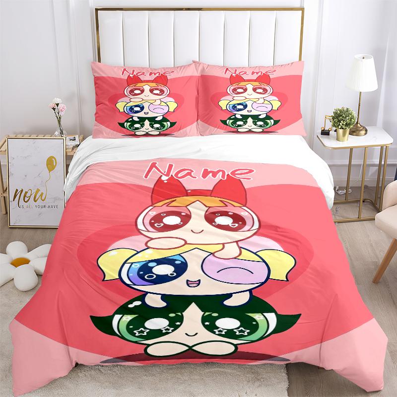 Custom Textile Power Puff Girls Bedding 3 Piece Set HD Print Duvet Cover Pillowcases for Teens Adult Bedroom Decoration