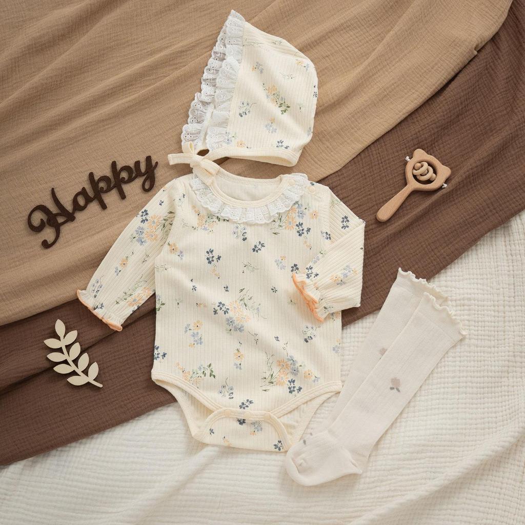 Newborn Princess Spring & Autumn Cotton Romper Set: Baby Girl's Stylish Seasonal Outfit