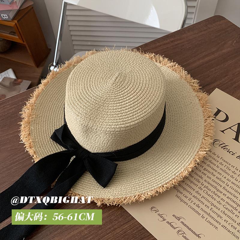 Straw Hat Women's Fashion Elegant Pleated Ribbon Flat-top Sunshade Hat Vacation Travel Sunscreen Hat
