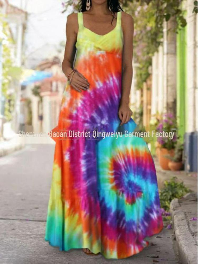 2025 Bohemian Off Shoulder Strapless 3D Tie Dye Dress