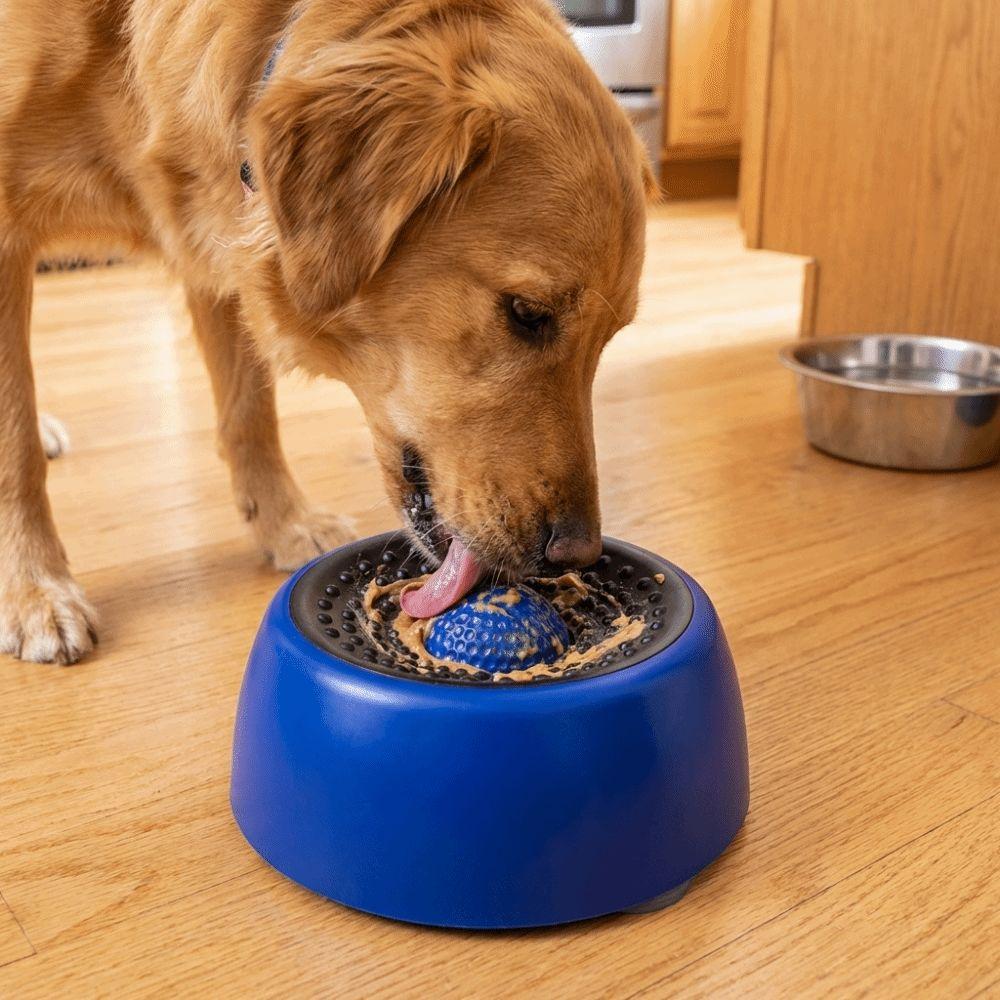 Plastic Slow Feeder Dog Bowl Food-Grade with Rolling Ball Pet Feeding Bowl Anti-Choking Non-Slip Dog Licking Bowl