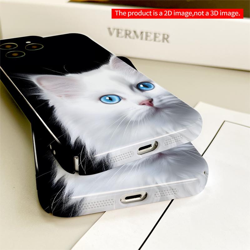 2DFlat White Cat with Blue Eyes Phone Case All Inclusive Film Hard iPhone Case, Compatible with iPhone 18 Pro Max 17 16 15 14 13 12 11