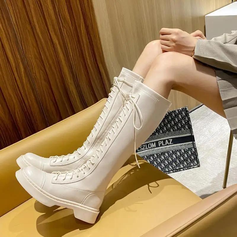 

Fashion Long boots for women 2025 autumn new knight boots look slim British style not over the knee long boots 41 белый