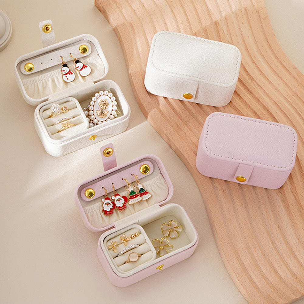 Mini PU Leather Flip Cover Jewelry Box Portable Travel Jewelry Organizer Brooch Lipstick Case Women Girls Jewelry Storage Case