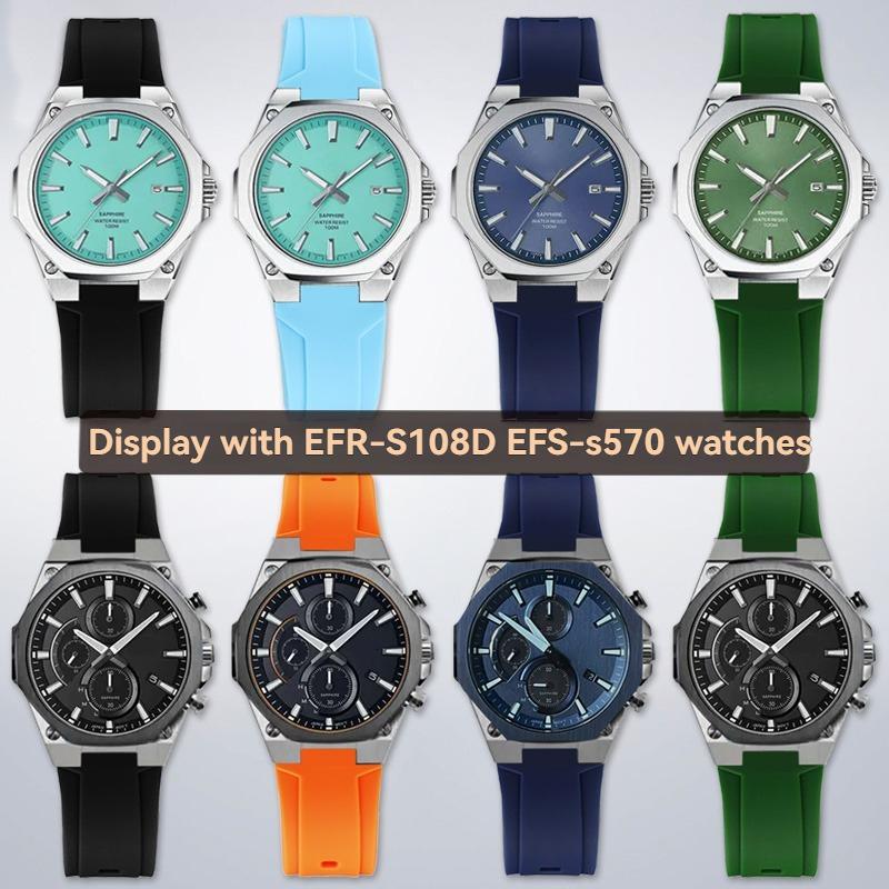 For Casio EFR-S108D, EFS-S570, and ECB-10YDC Models. Waterproof Silicone Watch Straps for Men with Convex Buckle Watch Chains