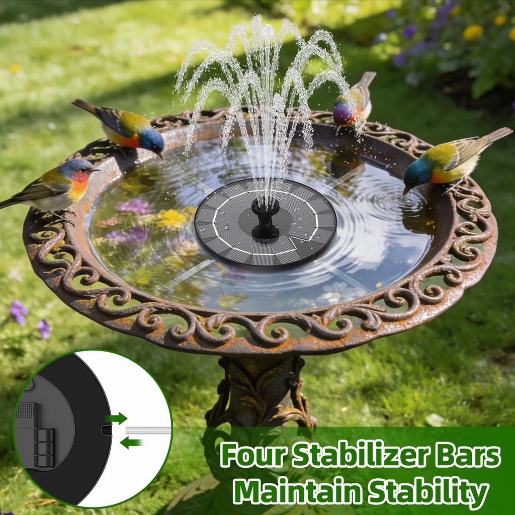 2.5W Solar Fountain,Durable Water Fountain,with 6 Nozzles 4 Anti-Collison Bars,Perfect Outdoor Decoration for Garden Pond Pool